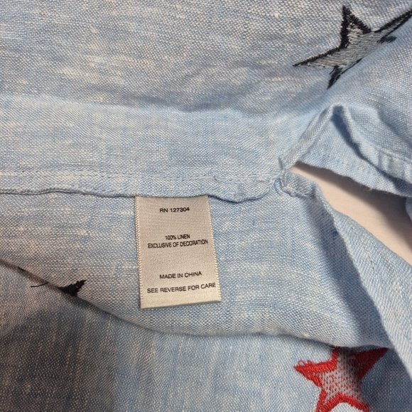 John Mark Women's Size 2X Linen Shirt Top 4th of July Star Embroidered Blue (42) - Picture 7 of 13